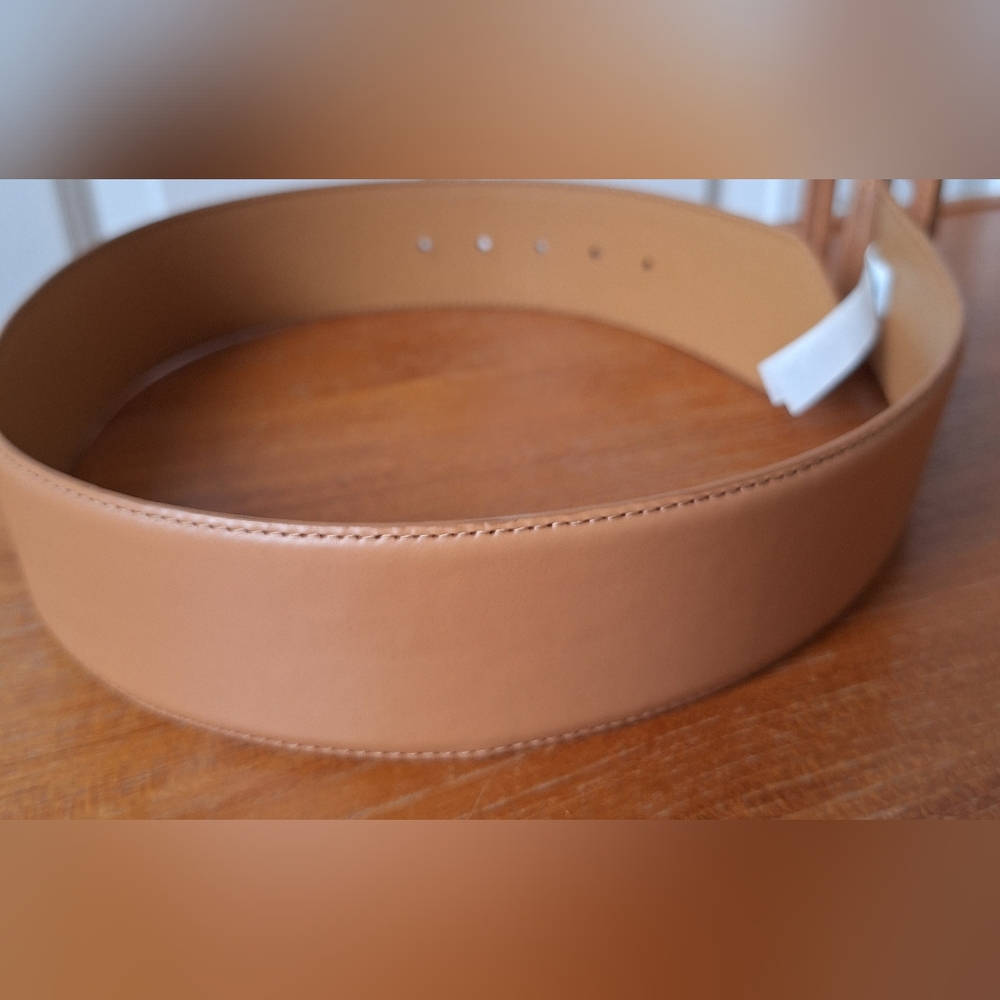 Banana Republic Tan Leather Belt Chunky Wide Statement Bold Square Buckle Womens - Picture 4 of 13